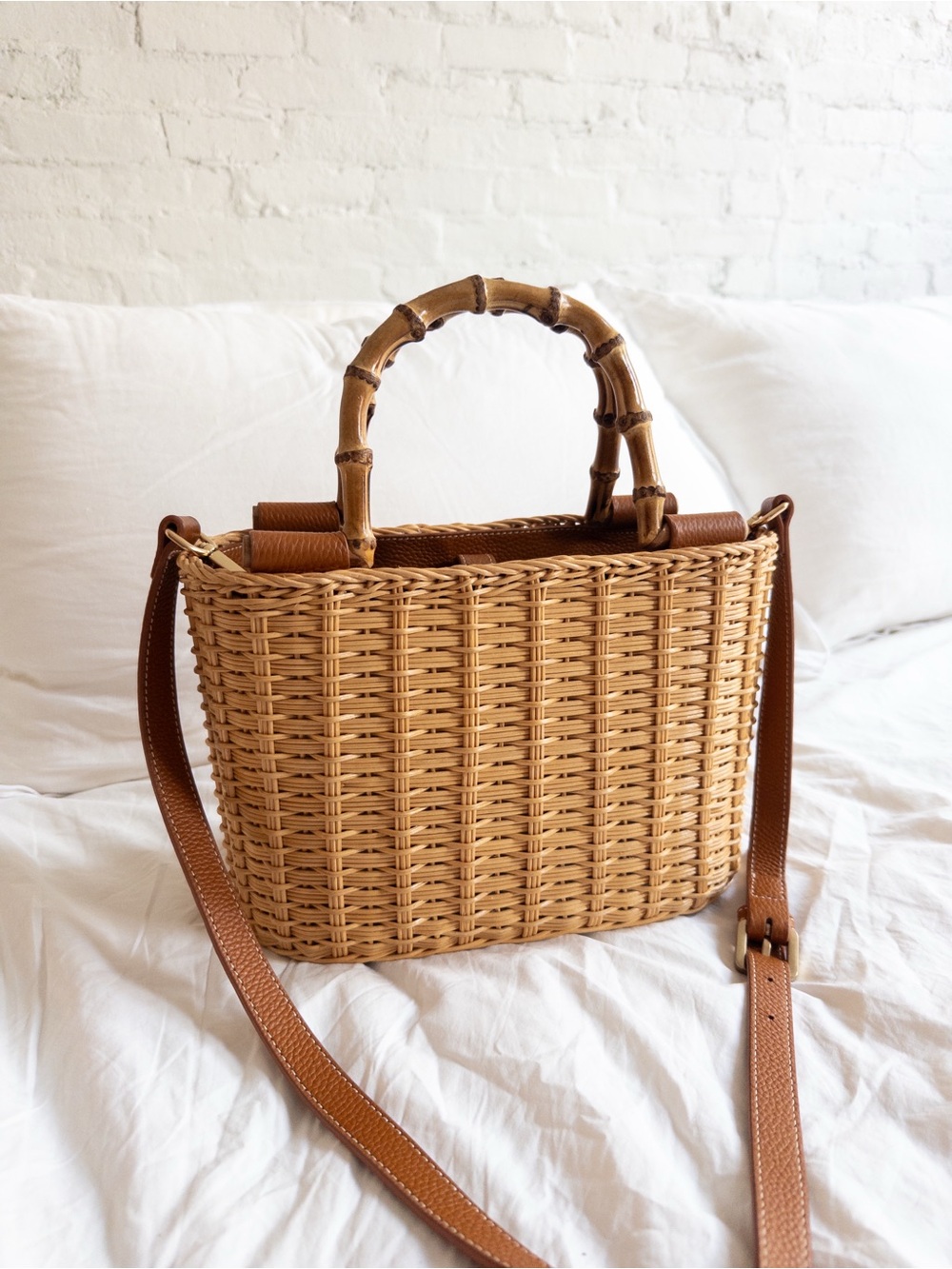 J. McLaughlin Wicker Rattan Handbag with Bamboo Handles